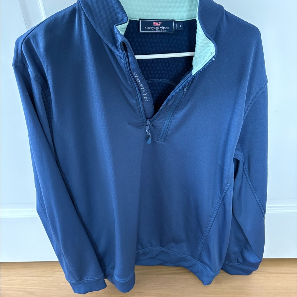 Vineyard Vines Navy Pullover with Mint Collar Accent